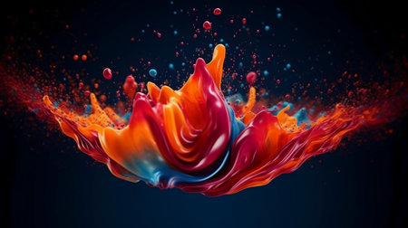 3d rendering of colorful paint splashes isolated on black background.の素材