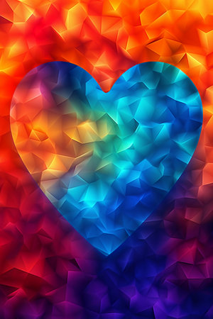 abstract background with a heart in blue, red and yellow colorsの素材