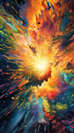 Colorful explosion. Abstract background. Digital painting. 3d renderingの素材