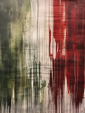 Grunge background. Old wall painted with red and green paint.の素材