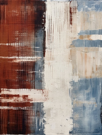 abstract background, old painted canvas with blue, brown and white stripesの素材