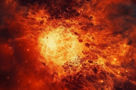 Fiery explosion in space. Abstract space background. 3D renderingの素材
