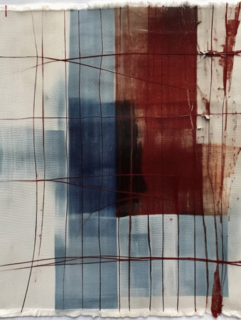 abstract background with red, blue and black stripes on white paperの素材