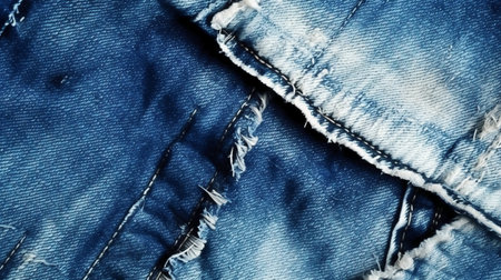 Denim texture. Jeans torn denim background. Old jeans texture.の素材