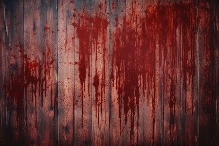 Old wooden background or texture. Red paint on a wooden wall.の素材