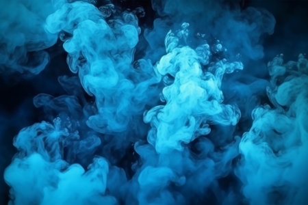 Blue and white cloud of smoke on a black background. Background from the smoke of vapeの素材