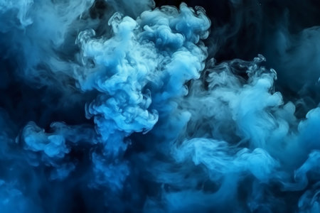 Blue cloud of smoke on a black isolated background. Background from the smoke of vapeの素材