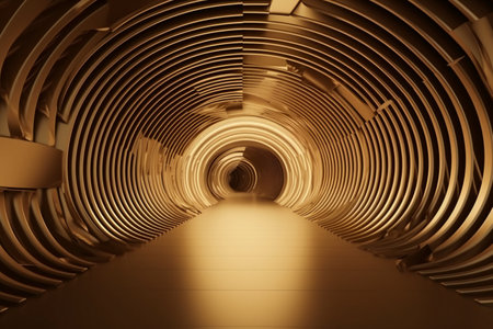 3d illustration of abstract geometric background. Futuristic tunnel interior.の素材