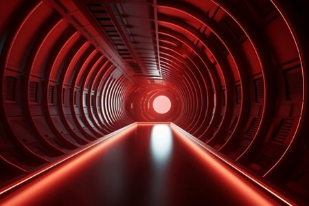 3d render. Futuristic tunnel corridor with glowing lights inside.の素材