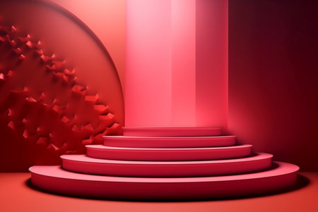 3d rendering of a red podium with stars on it, illuminated by red lightの素材