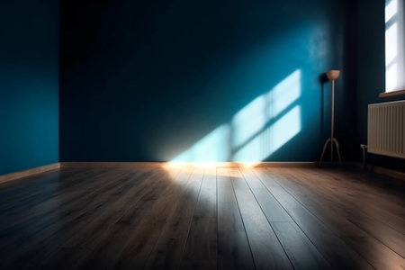 Empty room with wooden floor and sunlight. 3D Rendering.の素材