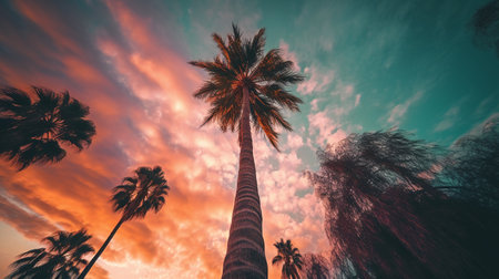 Palm trees at sunset in California, United States of America.の素材