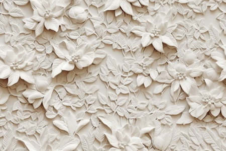 White paper flowers pattern on wall background. Copy space for text.の素材