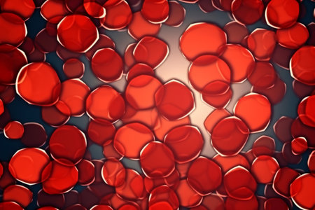 Abstract red background with circles. 3d rendering, 3d illustration.の素材