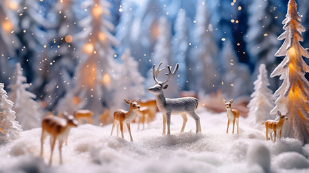 Christmas and New Year holidays background with deer and snowflakes.の素材