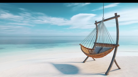 Hammock on a tropical beach - 3d render illustration.の素材