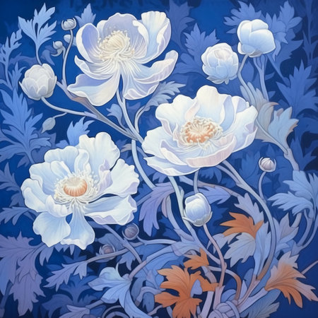 Beautiful flowers on a blue background. Hand-drawn illustration.の素材