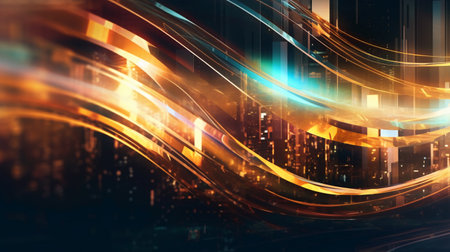 Futuristic technology wave background with lights and flares. 3d renderingの素材