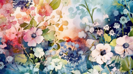 Abstract watercolor painting of flowers. Spring background. Digital painting.の素材