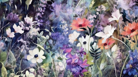 Watercolor painting of flowers. Colorful floral background. Digital painting.の素材