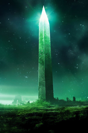 Fantasy landscape with ancient column at night. 3D rendering.の素材