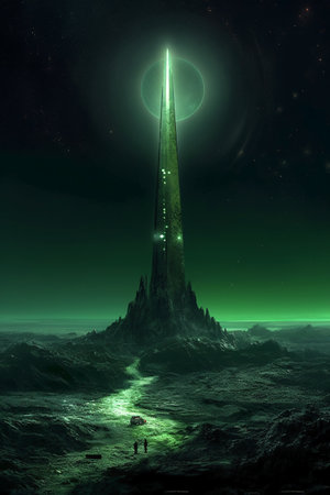 Fantasy alien planet. Mountain. 3D illustration. Fantasy world.の素材