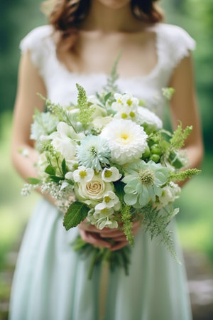 Wedding bouquet in the hands of the bride. Wedding in Montenegroの素材