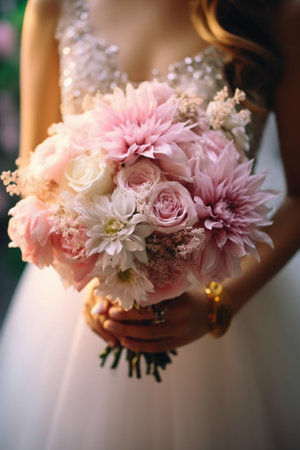 Wedding bouquet in the hands of the bride. Wedding detailsの素材