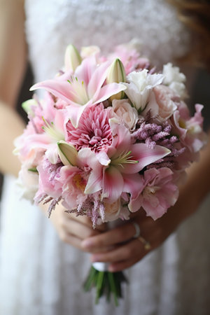 Bridal bouquet in hands of the bride. wedding dayの素材