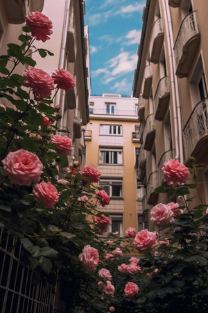 Roses in the streets of Naples, Italy. The city is full of beautiful flowers.の素材