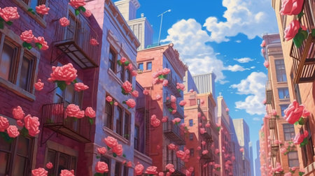 New York City street with blooming flowers. 3D Renderingの素材