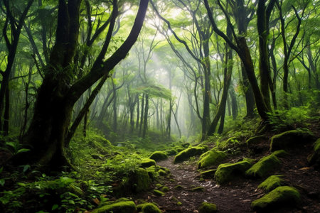 Hiking trail in the rainforest of La Palma, Canary Islands, Spainの素材