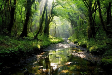 River in the green forest, New Zealand. Nature and environment concept.の素材