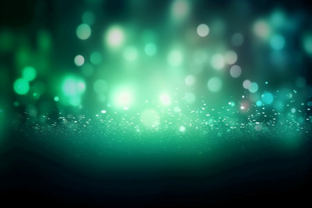 Abstract green bokeh lights on dark background. Vector illustration.の素材