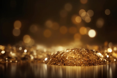 Golden glittering bokeh background. Christmas and New Year conceptの素材