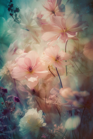 Cosmos flowers in soft color and blur style for romantic background.の素材