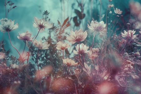 Beautiful colorful flowers in soft color and blur style for background.の素材