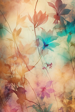 Abstract floral background with flowers. Colorful flowers in watercolor style.の素材