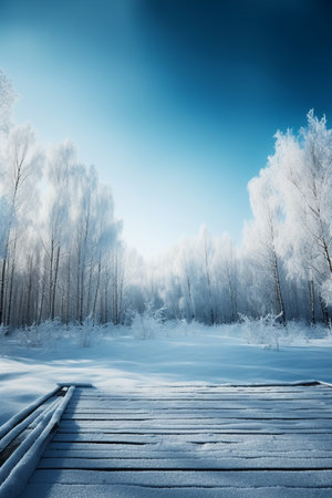Beautiful winter landscape. Frosty trees in hoarfrost.の素材