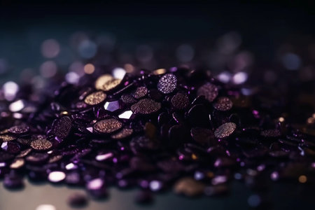 Purple sequins on a dark background. Shallow depth of field.の素材