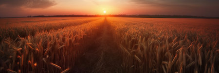 Sunset over a field of wheat. Panoramic images.の素材