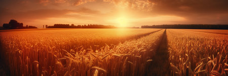 Sunset over a field of wheat. Panoramic images.の素材