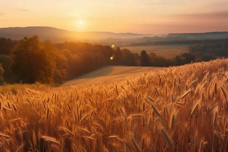 Sunset over wheat field in Czech Republic. Beautiful summer landscape.の素材