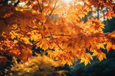 Autumn leaves in the park. Beautiful autumnal background. Colorful foliage.の素材
