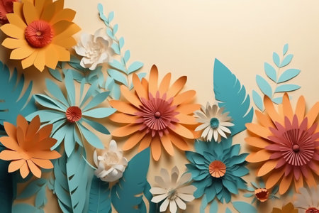 Paper flowers background. Paper art and craft style. 3d renderingの素材