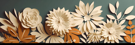 Paper cut flowers. Floral background. 3d vector illustration.の素材