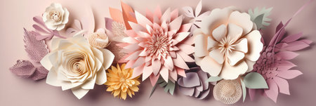 Paper flowers made of natural materials. Paper craft. Floral background.の素材