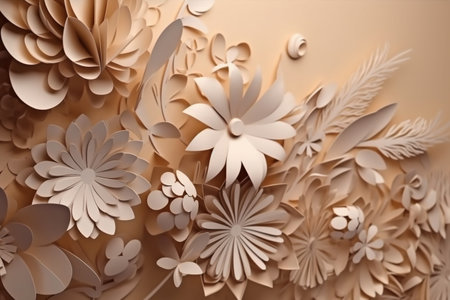 Paper flowers background. 3d rendering 3d illustration. High resolution.の素材