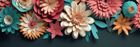 Colorful paper flowers background. 3d rendering, 3d illustration.の素材