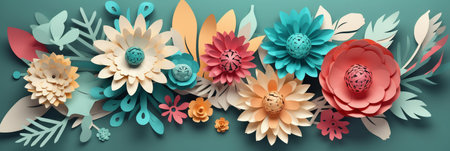 Paper cut flowers. Floral background. Vector paper cut flowers.の素材
